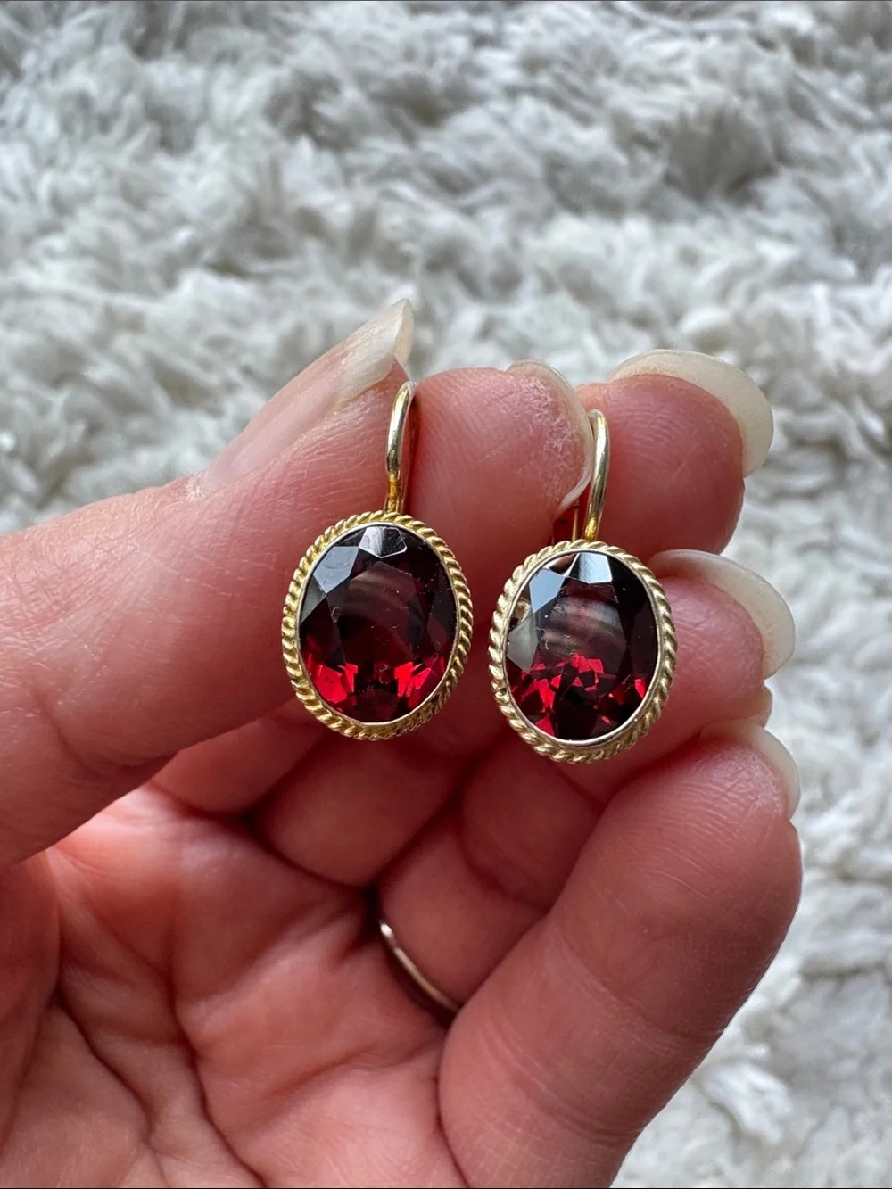 Plated Sterling Silver Garnet Leverbacks